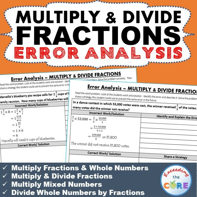MULTIPLY & DIVIDE FRACTIONS Word Problems - Error Analysis (Find the Error)