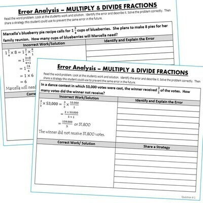 MULTIPLY &amp; DIVIDE FRACTIONS Word Problems - Error Analysis (Find the Error)