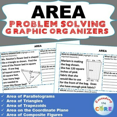 AREA of TRIANGLE, PARALLELOGRAM, TRAPEZOID Word Problems with Graphic Organizer