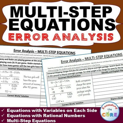 MULTI-STEP EQUATIONS Word Problems - Error Analysis (Find the Error)