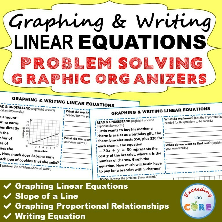 GRAPHING &amp; WRITING LINEAR EQUATIONS Word Problems with Graphic Organizer