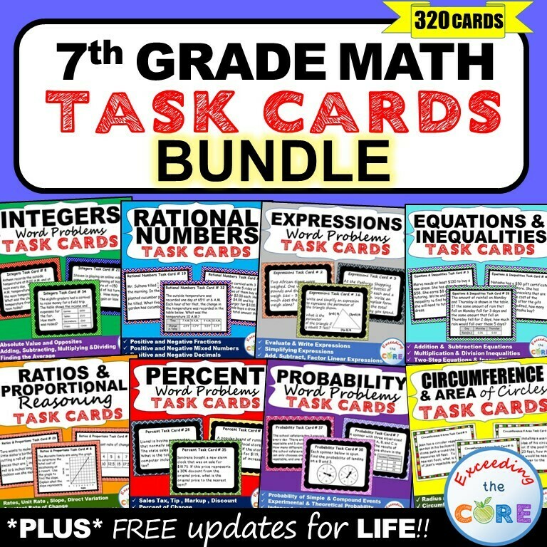 7th Grade Math Common Core WORD PROBLEM TASK CARDS { BUNDLE }