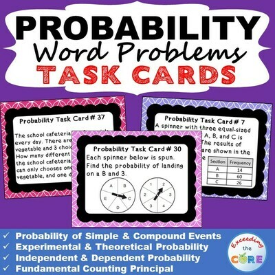 PROBABILITY Word Problems - Task Cards {40 Cards}