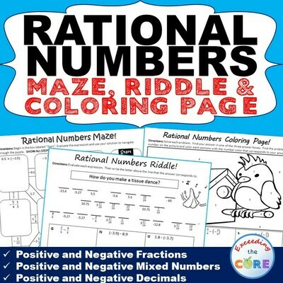 RATIONAL NUMBERS Maze, Riddle &amp; Color by Number Coloring Page Math Activity