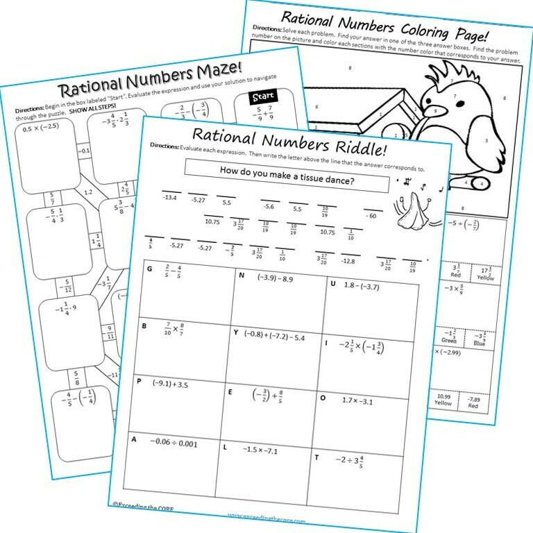 RATIONAL NUMBERS Maze, Riddle &amp; Color by Number Coloring Page Math Activity
