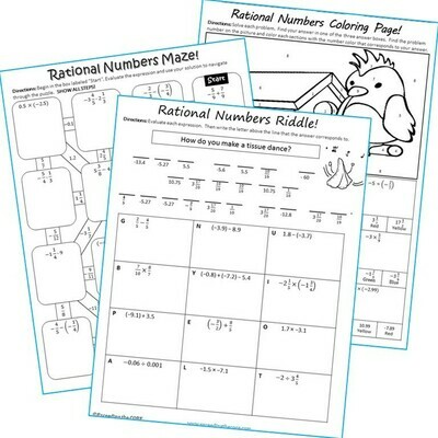 RATIONAL NUMBERS Maze, Riddle &amp; Color by Number Coloring Page Math Activity