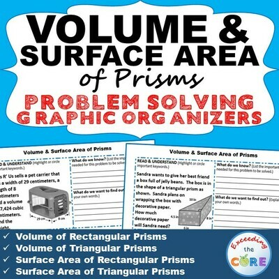 VOLUME and SURFACE AREA of PRISMS Word Problems with Graphic Organizer