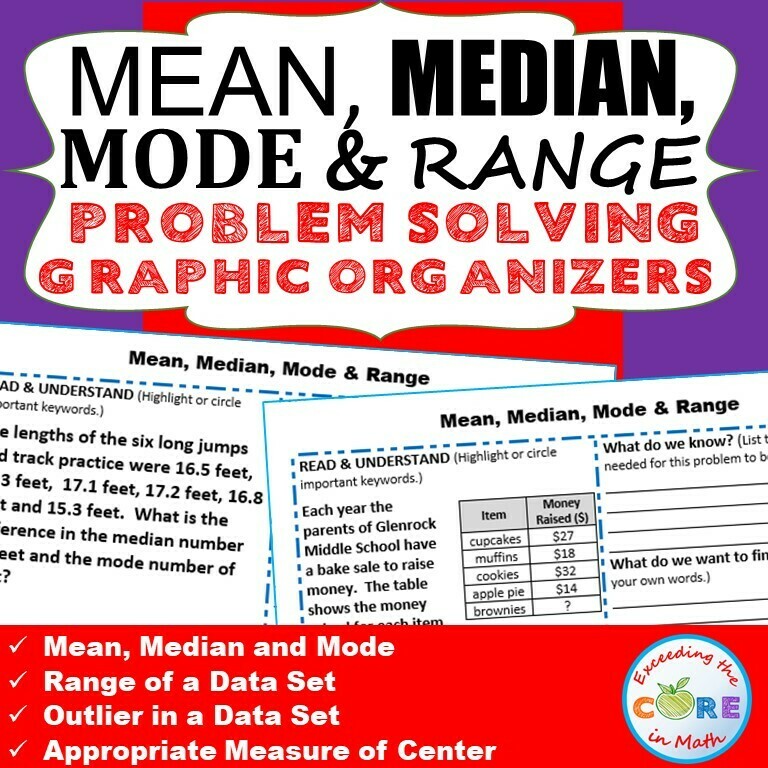 MEAN, MEDIAN, MODE, &amp; RANGE Word Problems with Graphic Organizer