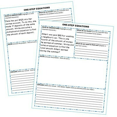 ONE-STEP EQUATIONS Word Problems with Graphic Organizer
