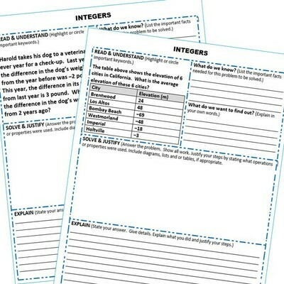 INTEGERS WORD PROBLEMS with Graphic Organizer
