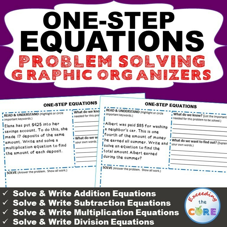 ONE-STEP EQUATIONS Word Problems with Graphic Organizer