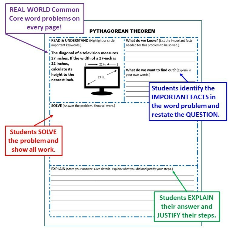 PYTHAGOREAN THEOREM Word Problems with Graphic Organizer