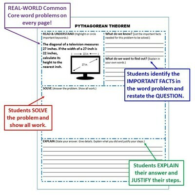 PYTHAGOREAN THEOREM Word Problems with Graphic Organizer