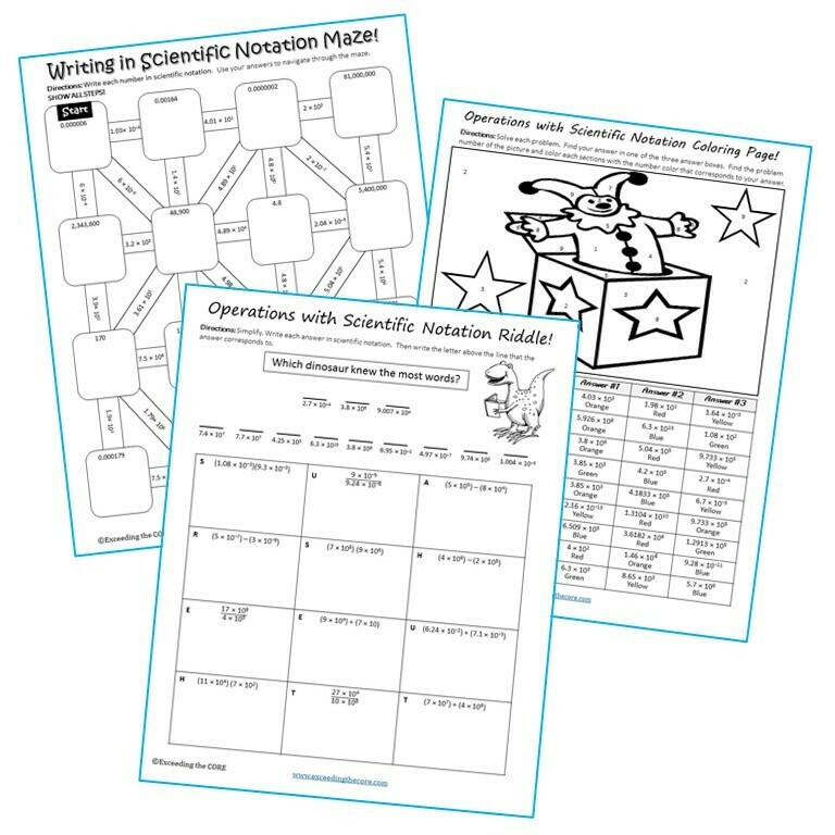 SCIENTIFIC NOTATION Maze, Riddle, &amp; Color by Number (Fun MATH Activities)