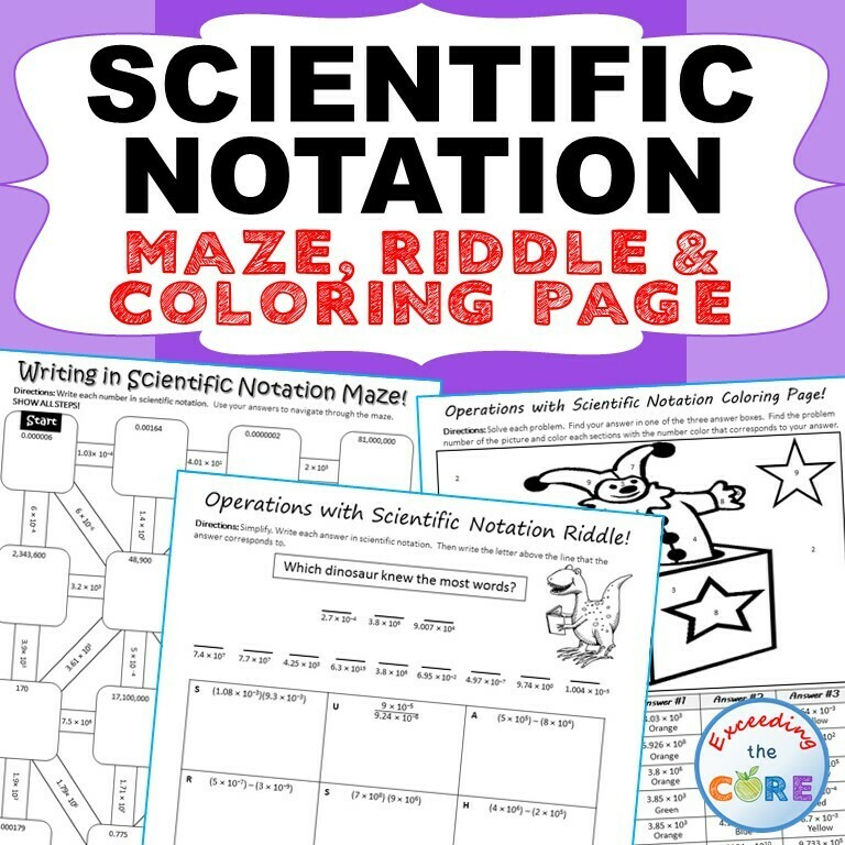 SCIENTIFIC NOTATION Maze, Riddle, & Color by Number (Fun MATH Activities)