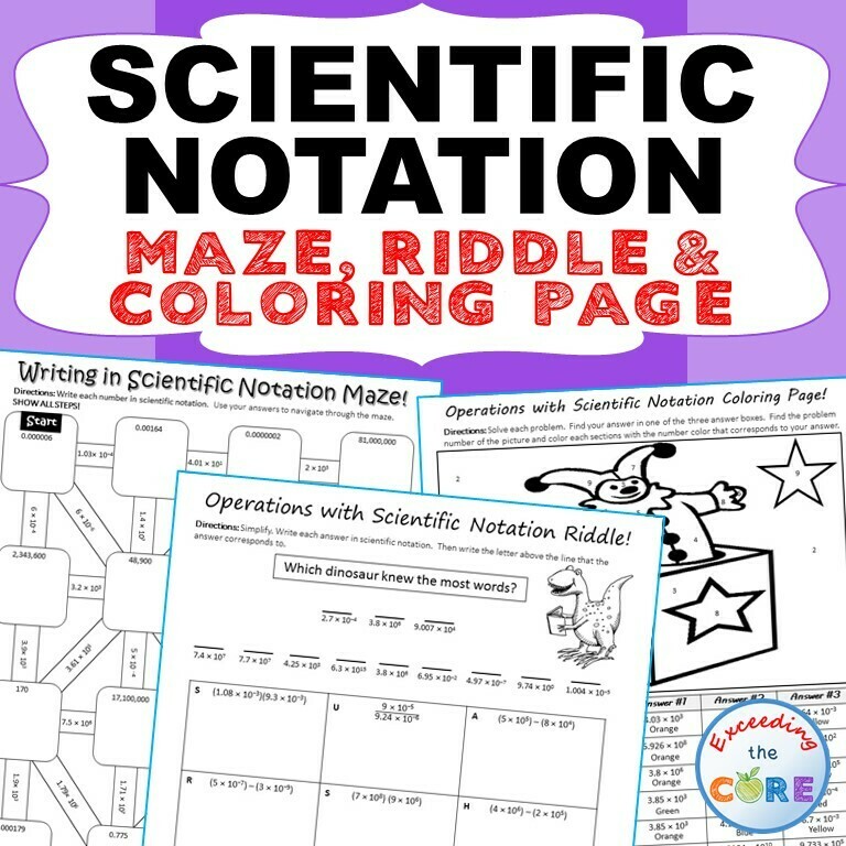 SCIENTIFIC NOTATION Maze, Riddle, &amp; Color by Number (Fun MATH Activities)
