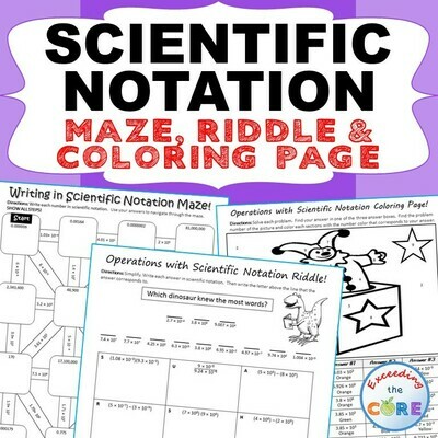 SCIENTIFIC NOTATION Maze, Riddle, & Color by Number (Fun MATH Activities)