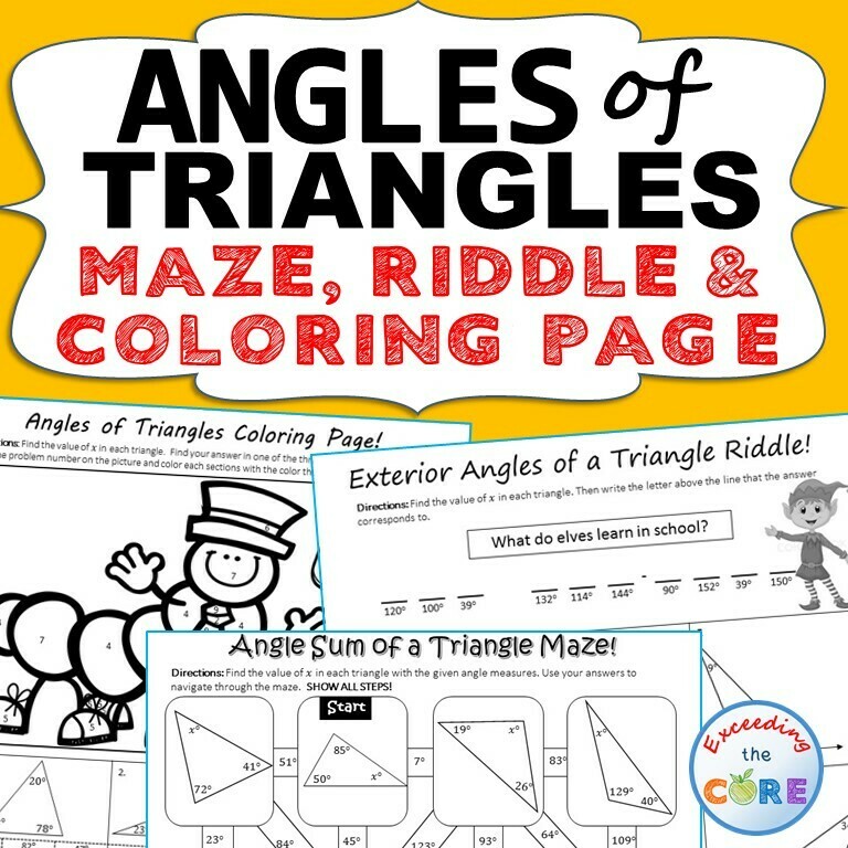 ANGLES OF TRIANGLES Maze, Riddle, &amp; Color by Number (Fun MATH Activities)