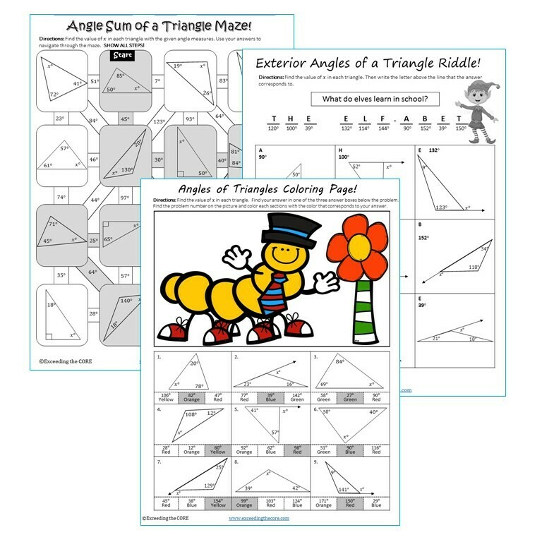 ANGLES OF TRIANGLES Maze, Riddle, &amp; Color by Number (Fun MATH Activities)