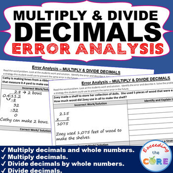 MULTIPLY AND DIVIDE DECIMALS Error Analysis - Find the Error