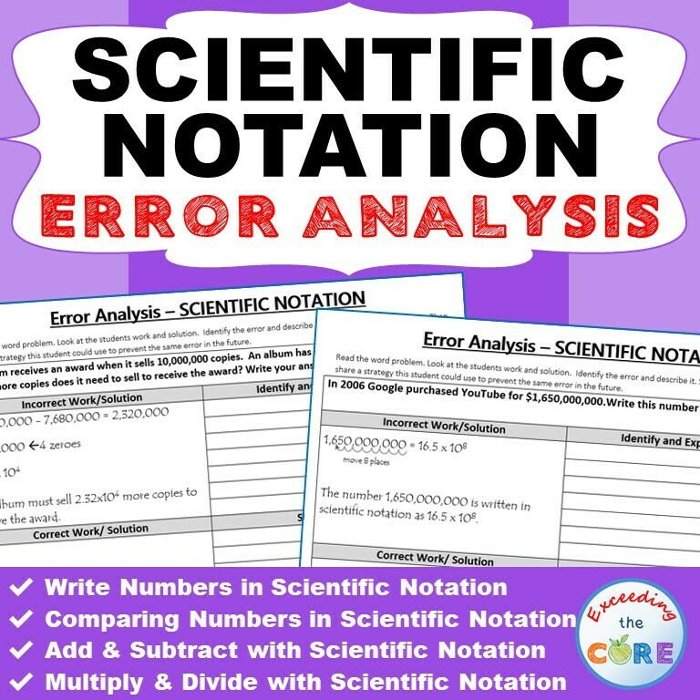 SCIENTIFIC NOTATION Word Problems - Error Analysis (Find the Error)