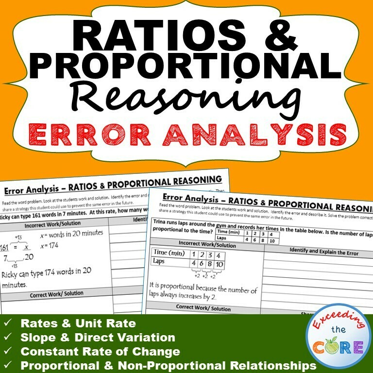 RATIOS &amp; PROPORTIONAL REASONING Word Problems Error Analysis (Find the Error)