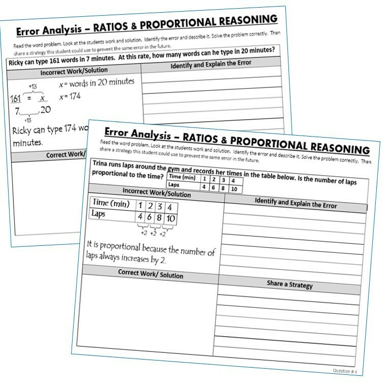 RATIOS &amp; PROPORTIONAL REASONING Word Problems Error Analysis (Find the Error)