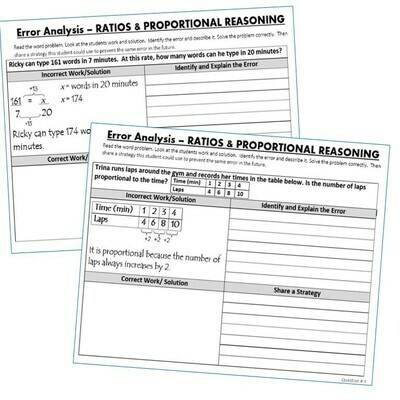 RATIOS &amp; PROPORTIONAL REASONING Word Problems Error Analysis (Find the Error)