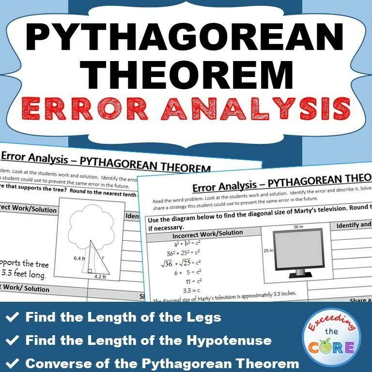 PYTHAGOREAN THEOREM Word Problems - Error Analysis (Find the Error)