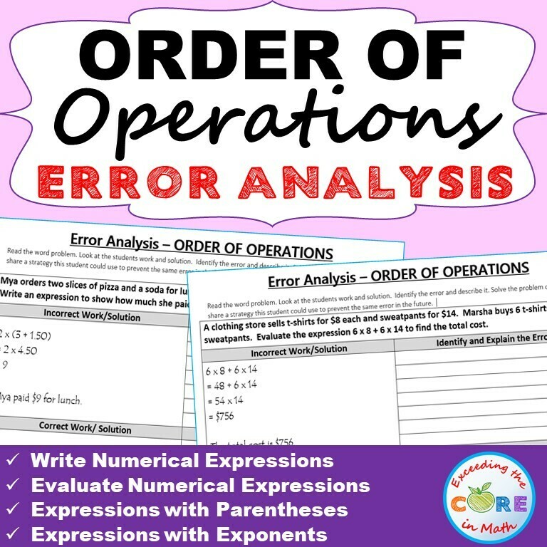 ORDER OF OPERATIONS Word Problems - Error Analysis (Find the Error)