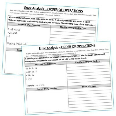 ORDER OF OPERATIONS Word Problems - Error Analysis (Find the Error)