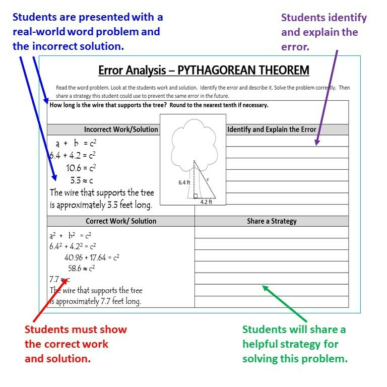PYTHAGOREAN THEOREM Word Problems - Error Analysis (Find the Error)