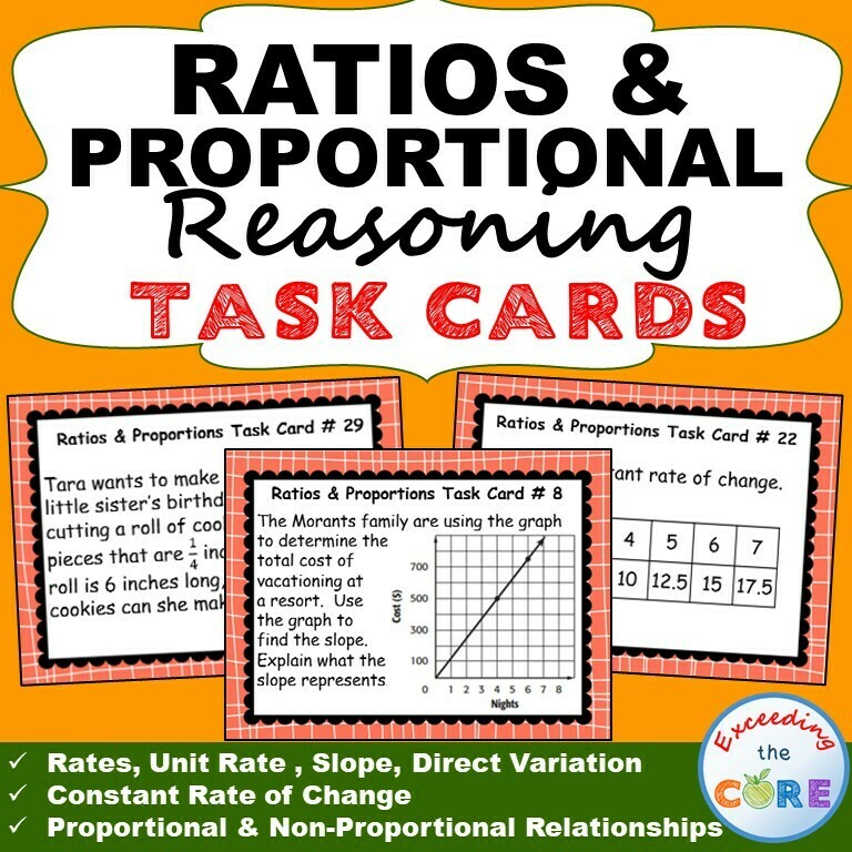 RATIOS & PROPORTIONAL REASONING Task Cards Word Problems {40 Cards}