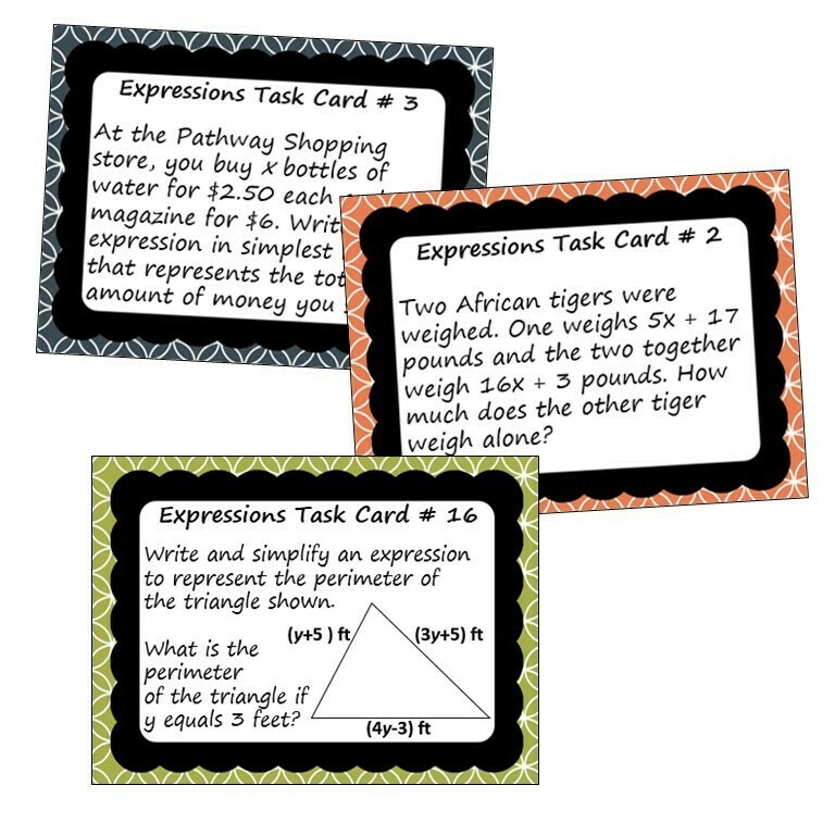 EXPRESSIONS Word Problems - Task Cards {40 Cards}