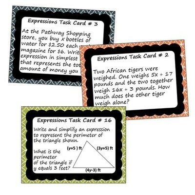 EXPRESSIONS Word Problems - Task Cards {40 Cards}