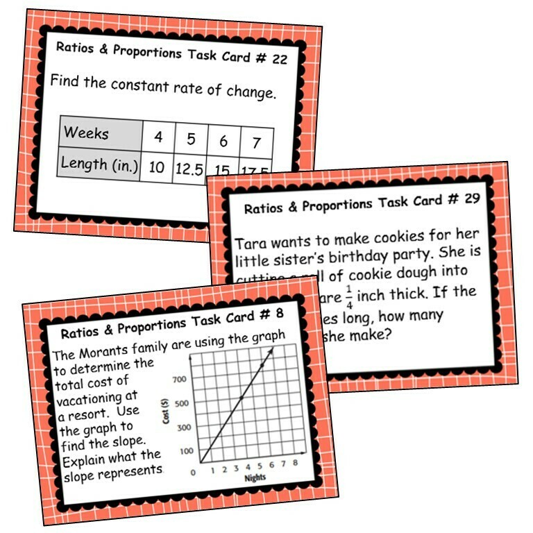 RATIOS &amp; PROPORTIONAL REASONING Task Cards Word Problems {40 Cards}