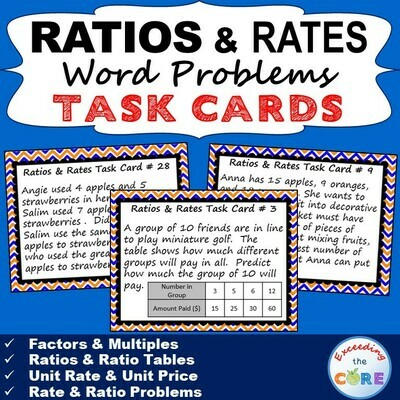 RATIOS AND RATES Word Problems - Task Cards {40 Cards}