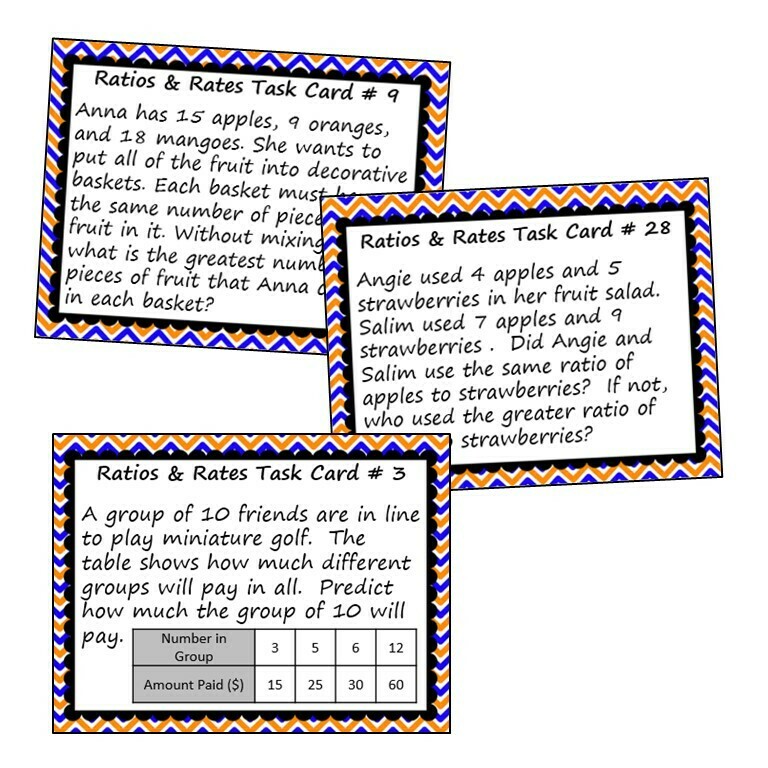 RATIOS AND RATES Word Problems - Task Cards {40 Cards}