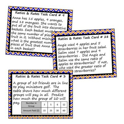 RATIOS AND RATES Word Problems - Task Cards {40 Cards}