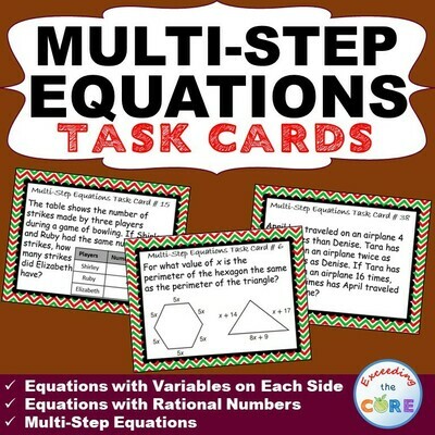 MULTI-STEP EQUATIONS Word Problems - Task Cards {40 Cards}