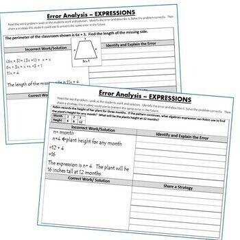 EXPRESSIONS Word Problems - Error Analysis (Find the Error)