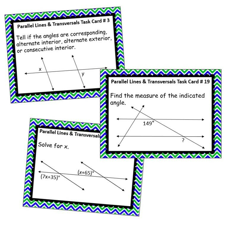 PARALLEL LINES CUT BY A TRANSVERSAL - Task Cards {40 Cards}