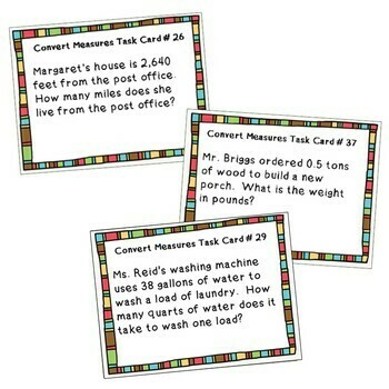 CONVERT CUSTOMARY UNITS OF MEASURES Word Problems - Task Cards {40 Cards}