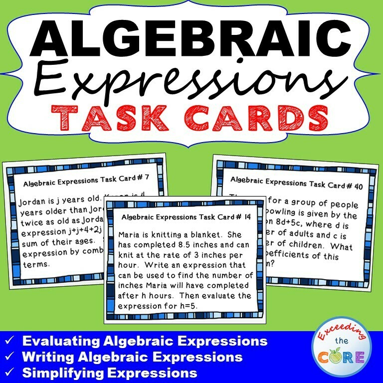 ALGEBRAIC EXPRESSIONS Word Problems - Task Cards {40 Cards}
