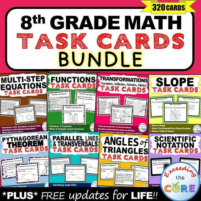 8th Grade Math Common Core WORD PROBLEM TASK CARDS { BUNDLE }