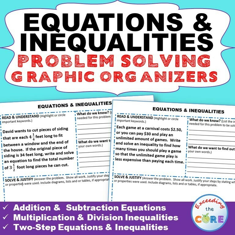 EQUATIONS &amp; INEQUALITIES Word Problems with Graphic Organizer