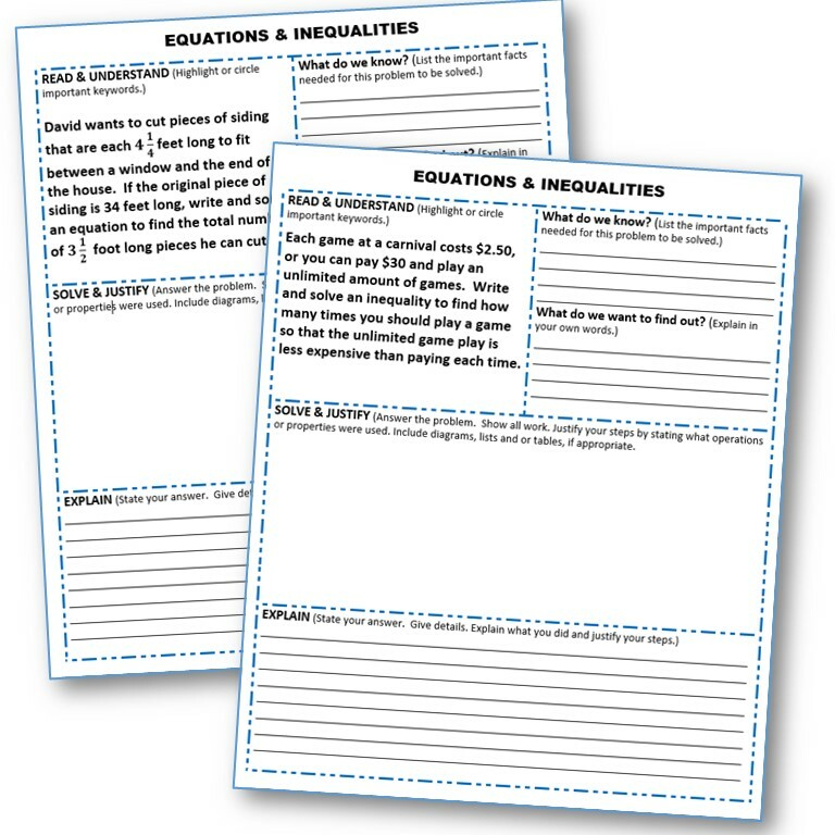 Equations Inequalities Word Problems With Graphic Organizer