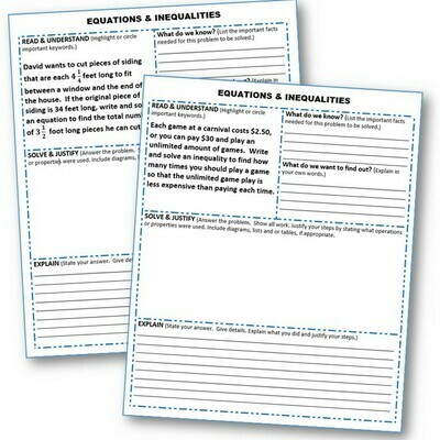 EQUATIONS &amp; INEQUALITIES Word Problems with Graphic Organizer