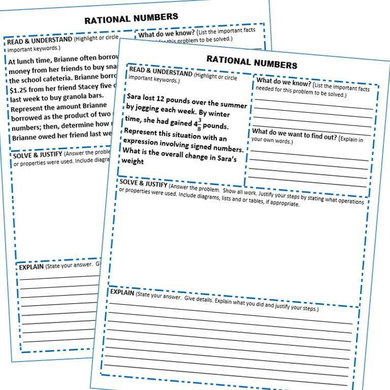 RATIONAL NUMBERS (Fractions &amp; Decimals) Word Problem Graphic Organizer