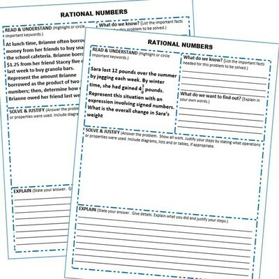 RATIONAL NUMBERS (Fractions &amp; Decimals) Word Problem Graphic Organizer